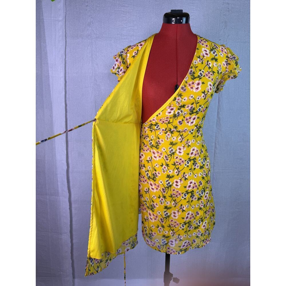 Harper Heritage Dora Yellow Floral Wrap Dress Size XS Summer Party Cocktail C710 - Picture 6 of 10